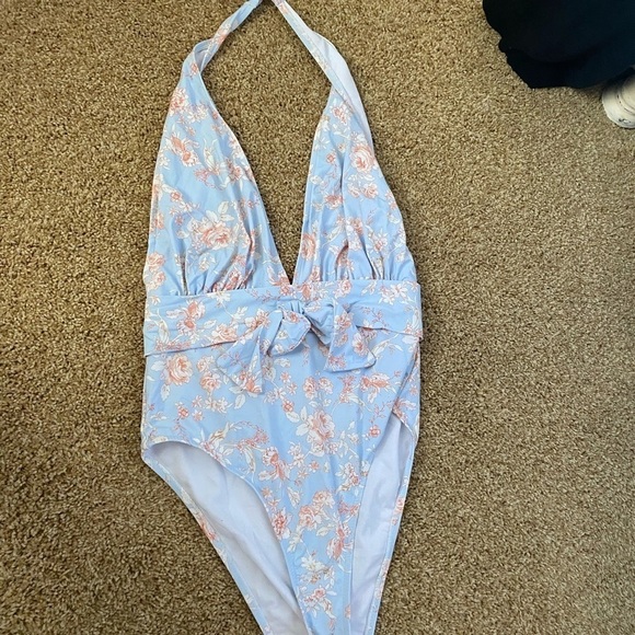 We Wore What- “Brooklyn” Pastel Floral Halter One Piece Swimsuit - Picture 3 of 8